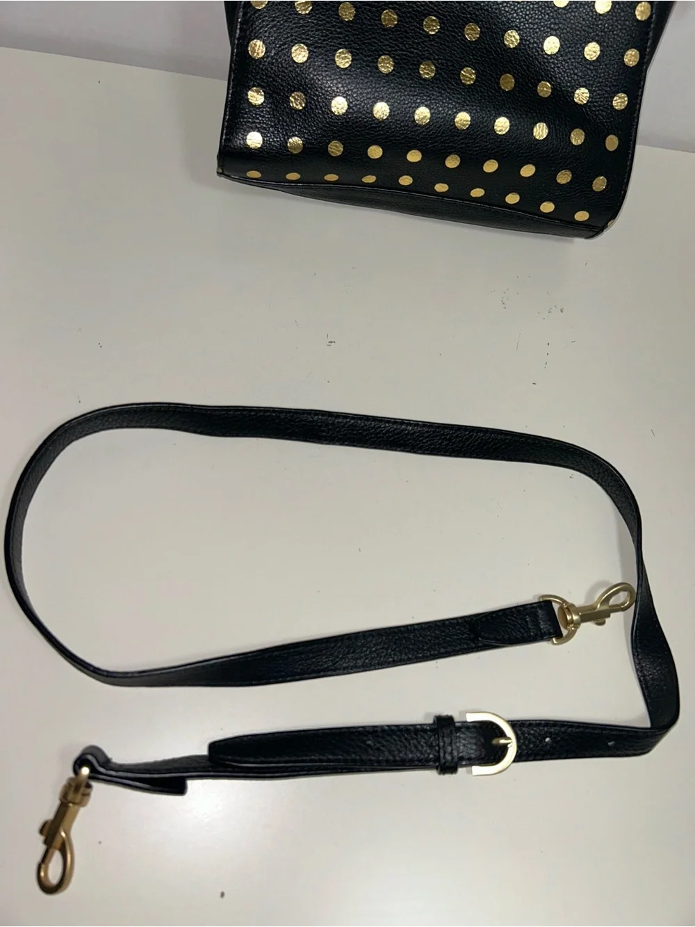 Kate Spade Saturday Black Leather Gold Polka Dot Satchel Crossbody Shoulder Bag